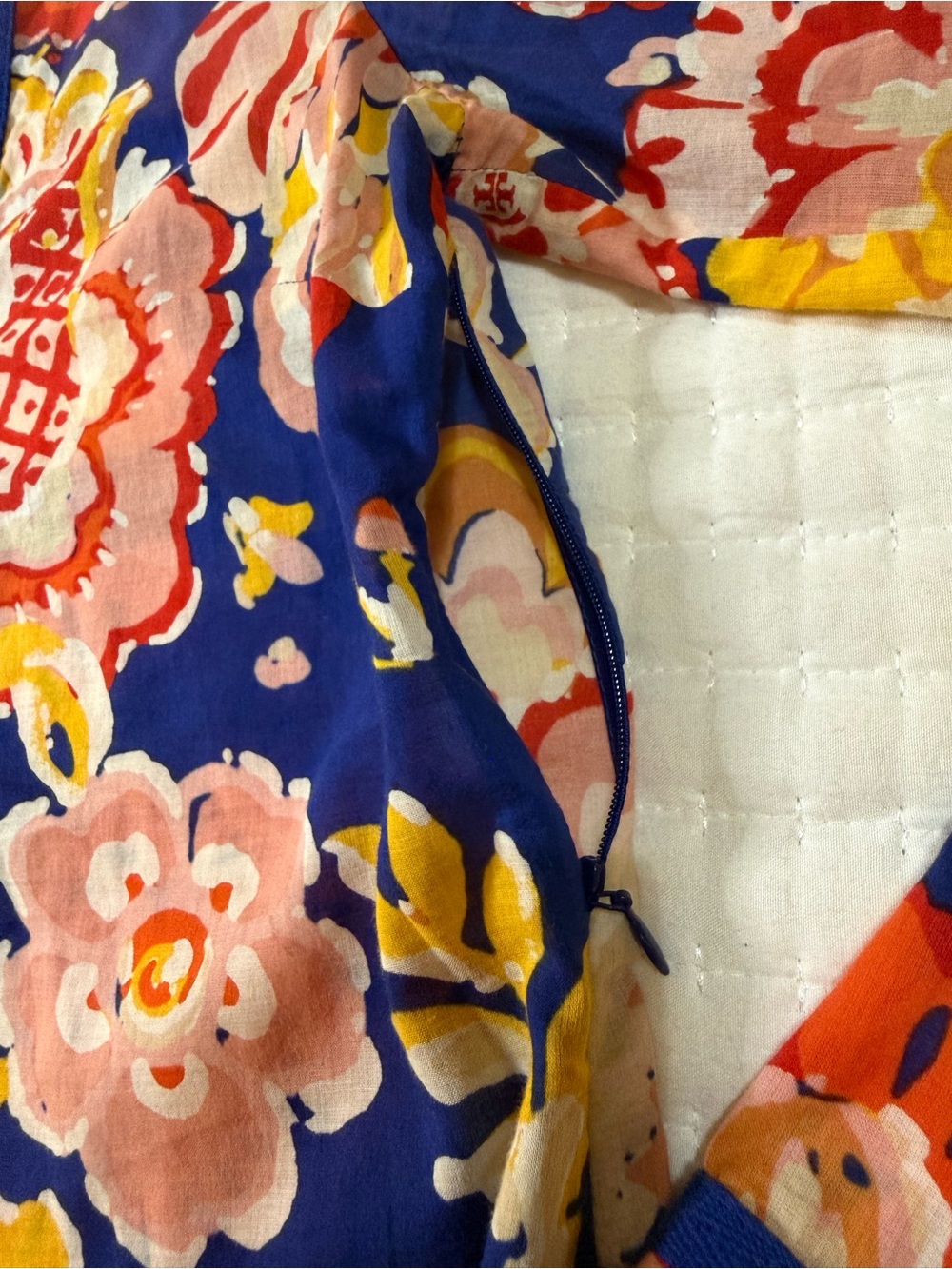 Tory Burch Blue Floral Tunic with Pink, Yellow and Orange Accents - Picture 8 of 12
